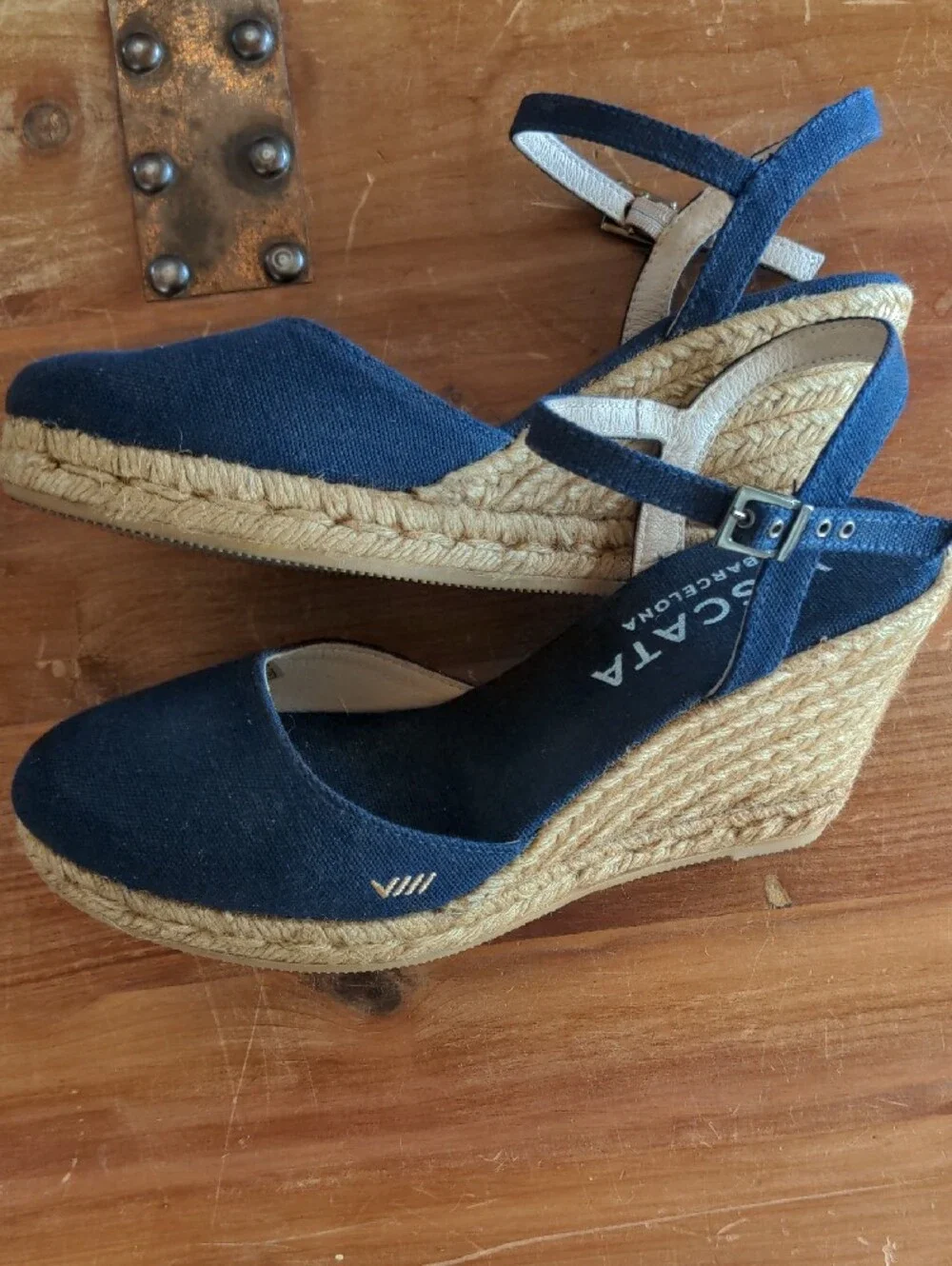 Viscata Navy Espadrille Wedge Sandals with Ankle Strap